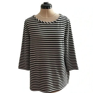 LAST CALL Chico’s Top Women’s Size Large Black White Striped 3/4 Sleeves Casual